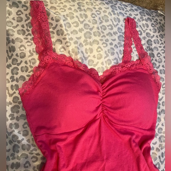 Hot Pink Hearts & Hips Tank Top, Cupped, Ribbed, & Lace. - Picture 2 of 3